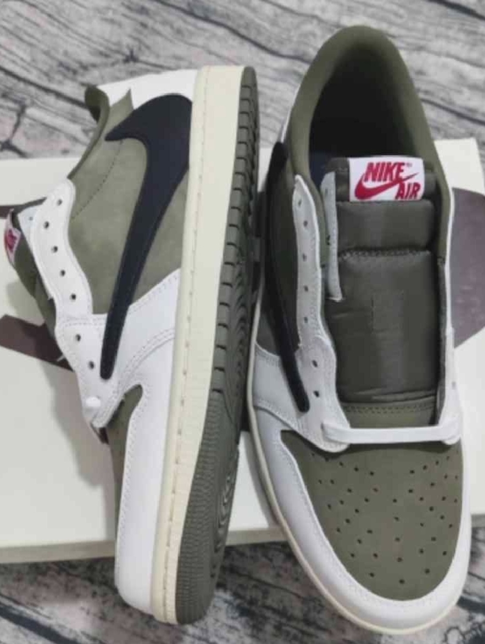 Nike Low-Top Sneakers in Olive, White, and Black Swoosh